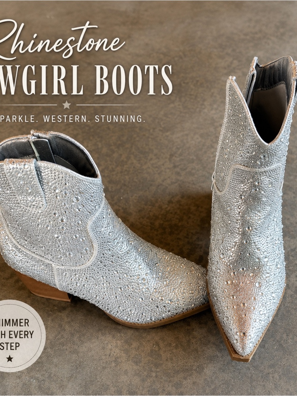 Cathy Din Rhinestone Silver Cowgirl Boots - Women size 7